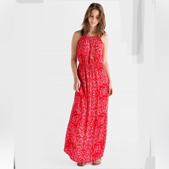 Francescas Moonlight red handkerchief maxi dress sundress size small NWT - Picture 1 of 11